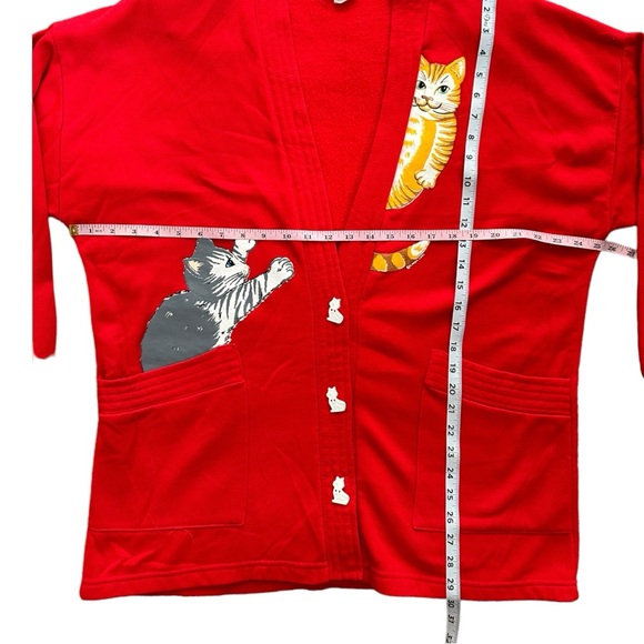 Vintage Linda Lori New York Womens Red Cat Cardigan Sweater One Size VTG Retro - Picture 3 of 11